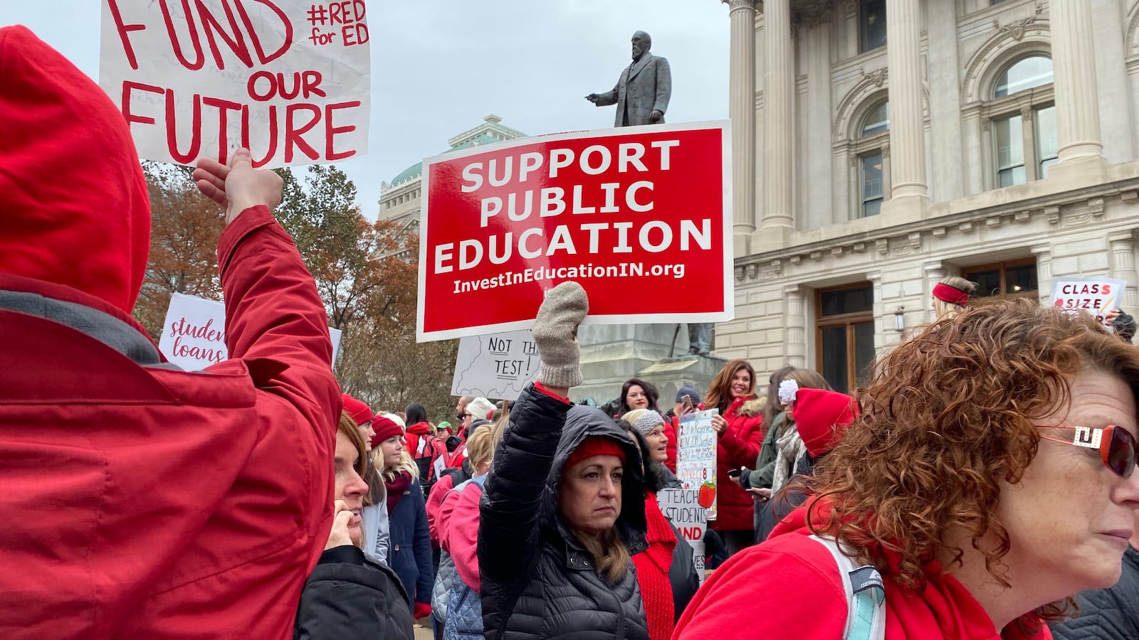 Thousands of Indiana teachers marched around the Statehouse at the Red for Ed rally on Tuesday, Nov. 19, 2019.