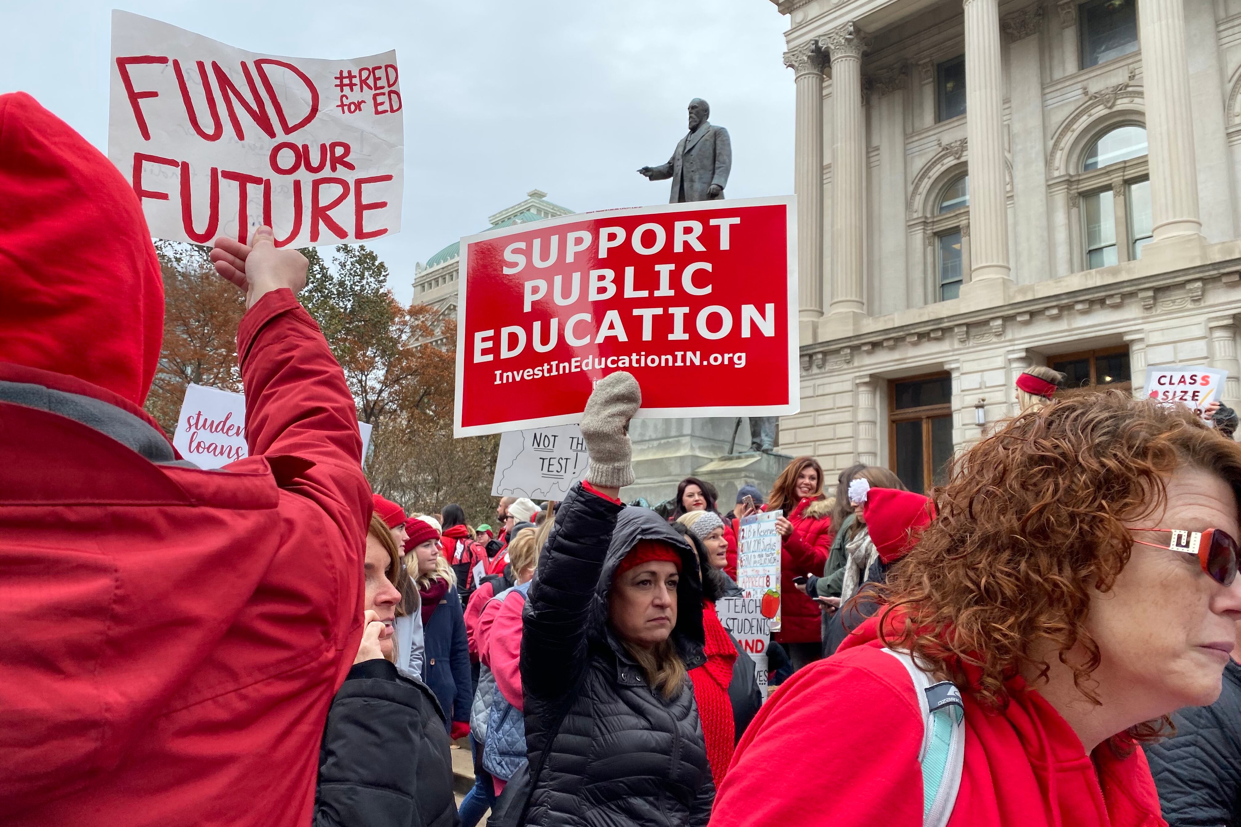 Thousands of Indiana teachers marched around the Statehouse at the Red for Ed rally on Tuesday, Nov. 19, 2019.