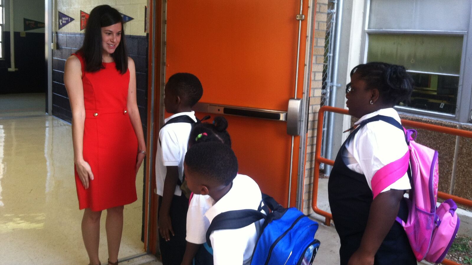 Students and their teacher on the first day of school in 2014 at Freedom Preparatory Academy, a charter school authorized in Memphis by the state's Achievement School District