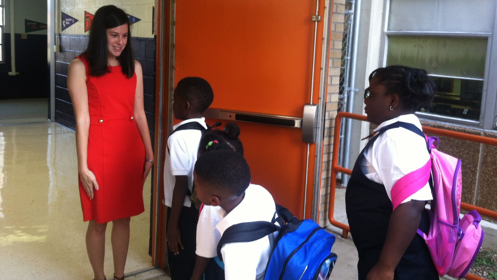 Students and their teacher on the first day of school in 2014 at Freedom Preparatory Academy, a charter school authorized in Memphis by the state's Achievement School District
