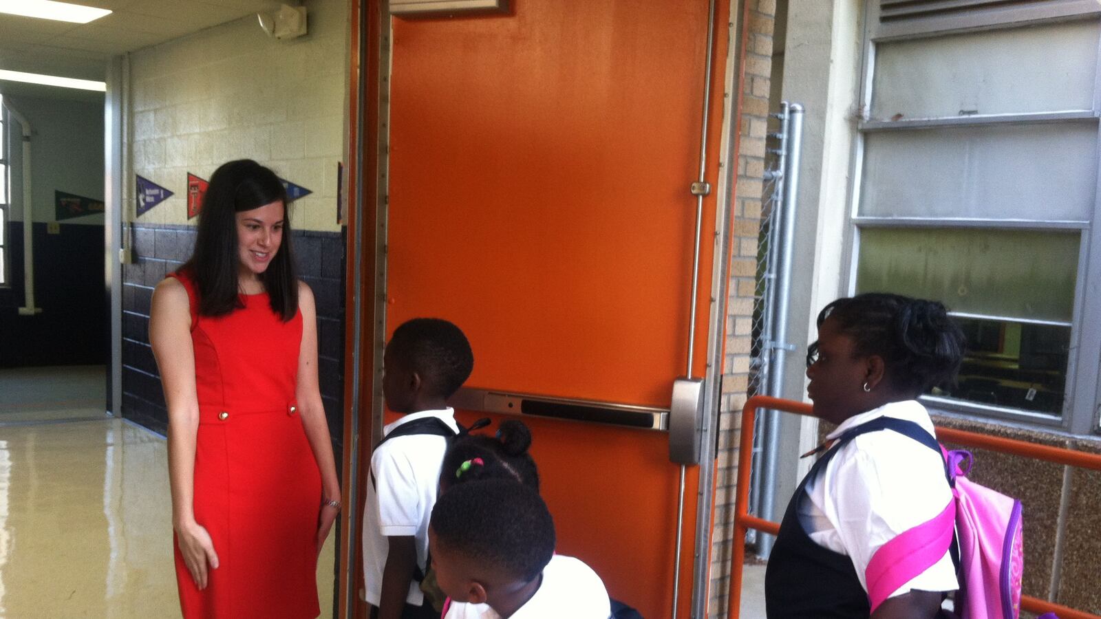 Students and their teacher on the first day of school in 2014 at Freedom Preparatory Academy, a charter school authorized in Memphis by the state's Achievement School District