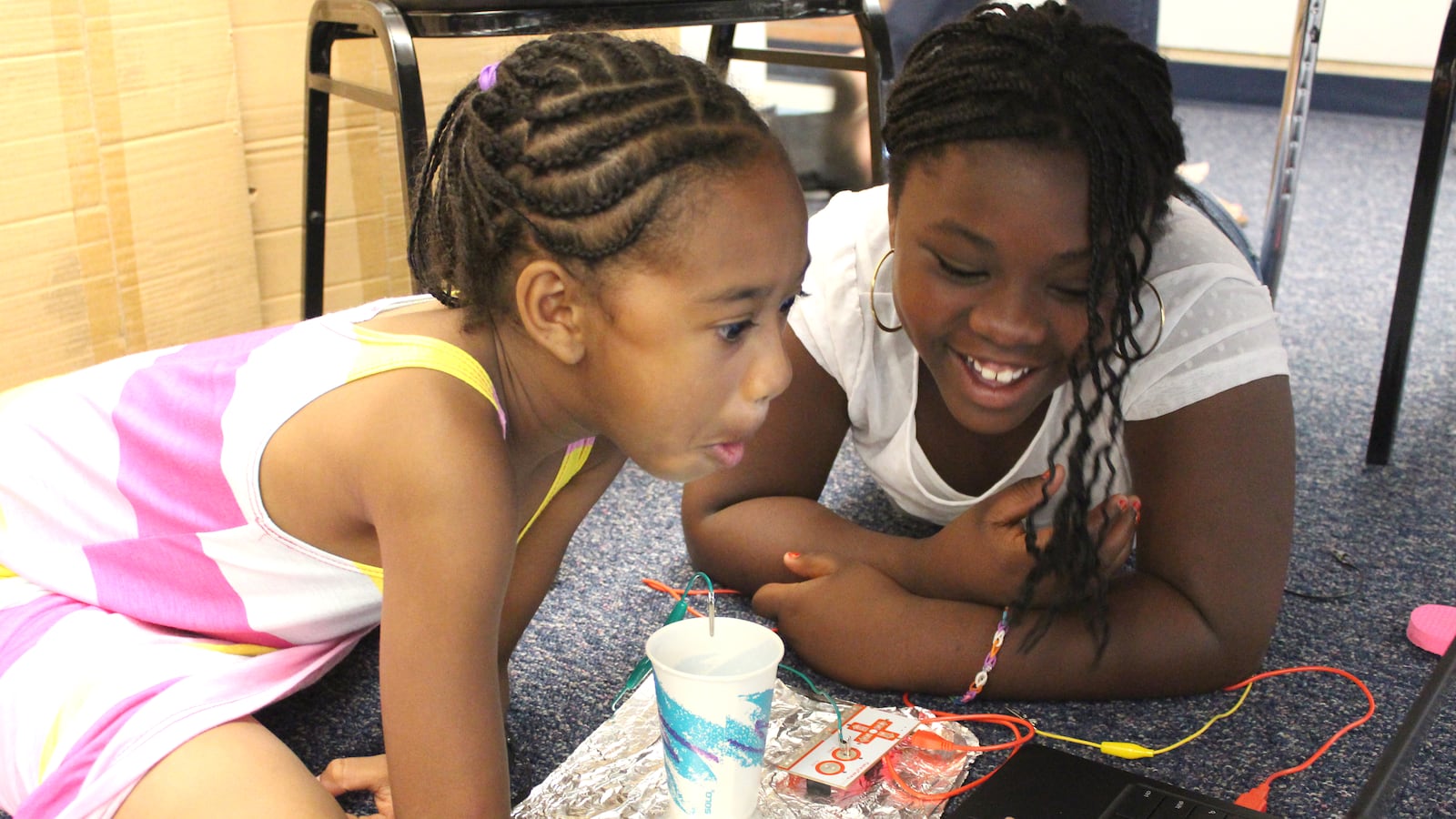 Students Maliah and Kayla at the Imaginarium's Summer Lab camp at Columbine Elementary School.