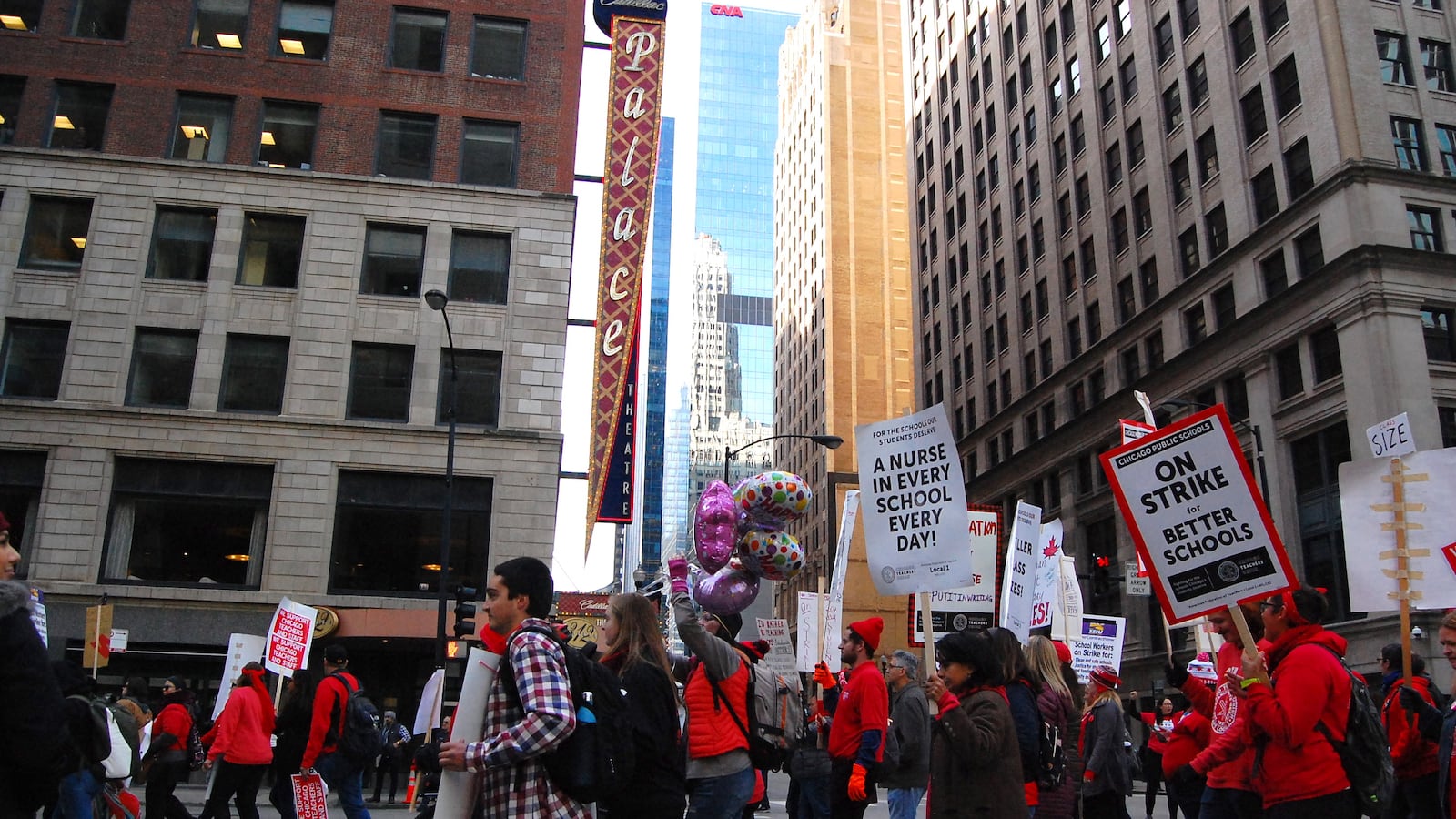 Chicago Teachers Union members rally in downtown Chicago during an 11-day strike.
