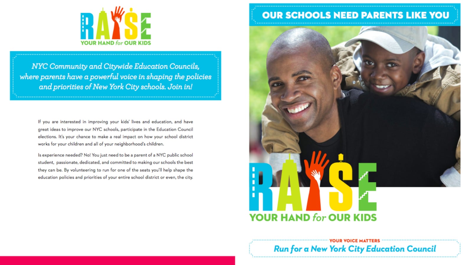 The de Blasio administration ran subway ads and held informational sessions encouraging parents to run for city education council seats.