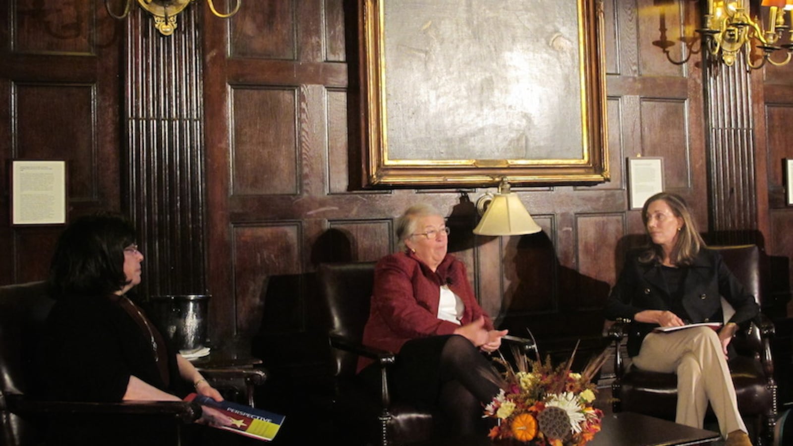 Chancellor Fariña speaks with moderator Jane Williams, right, and Jody Spiro, of the Wallace Foundation, left.