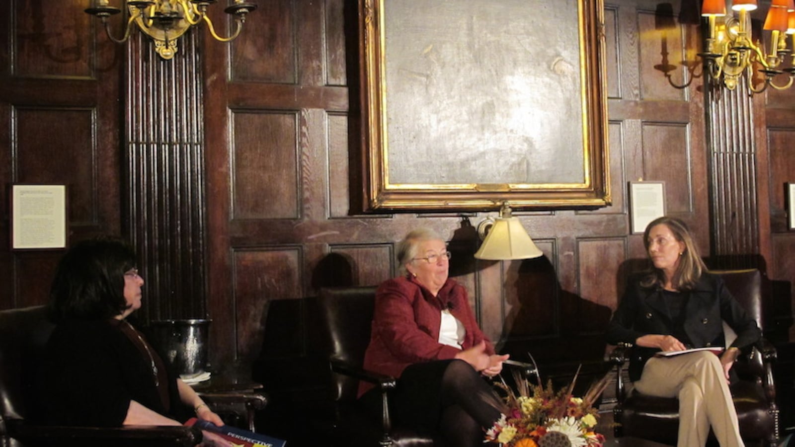 Chancellor Fariña speaks with moderator Jane Williams, right, and Jody Spiro, of the Wallace Foundation, left.