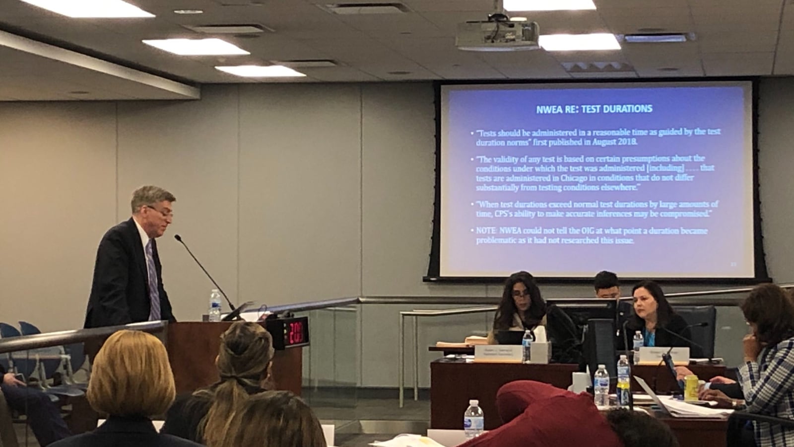 Outgoing Chicago Schools Inspector General Nicholas Schuler speaks about his report on NWEA testing discrepancies at the February 2020 board of education meeting.