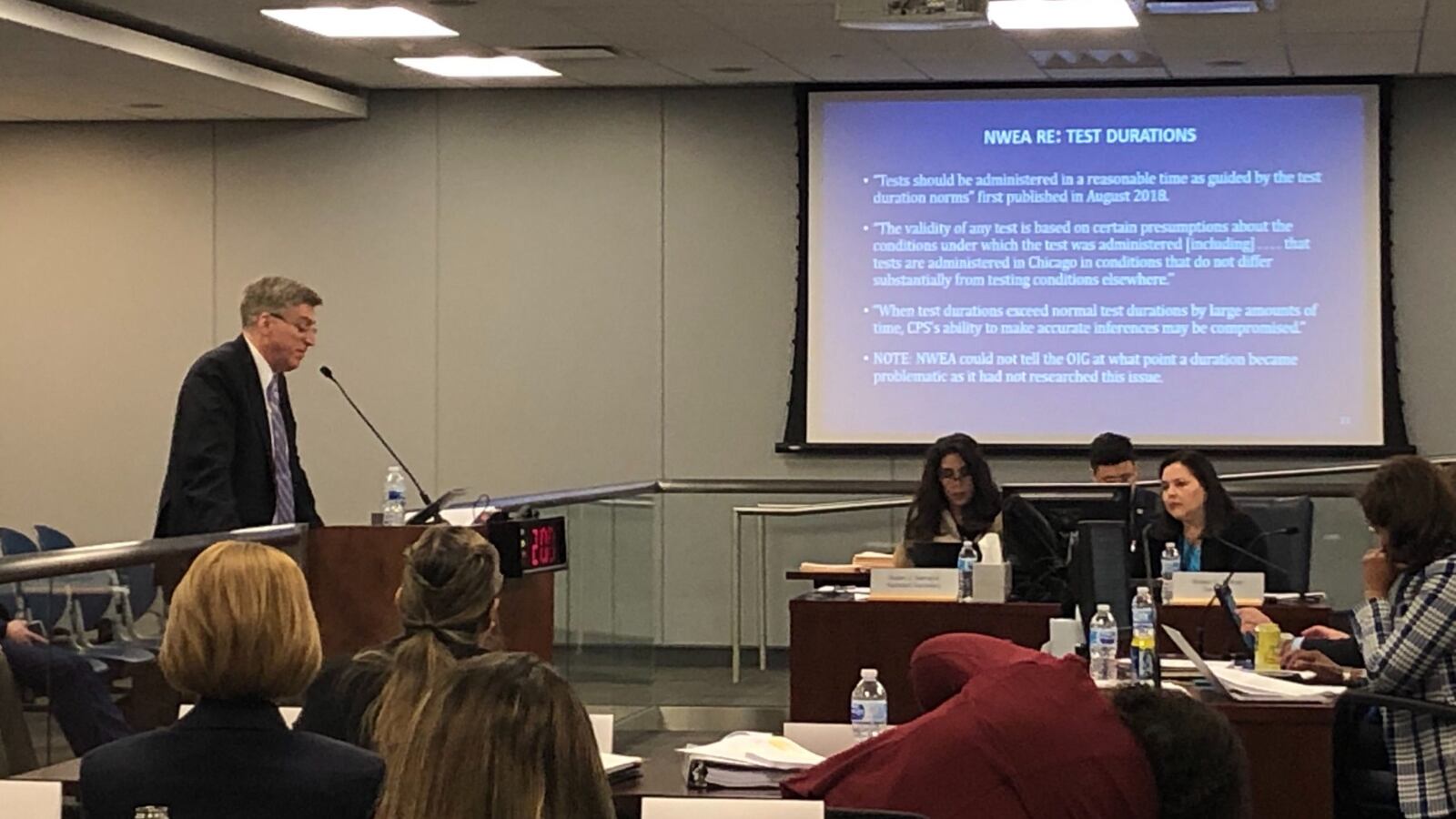 Outgoing Chicago Schools Inspector General Nicholas Schuler speaks about his report on NWEA testing discrepancies at the February 2020 board of education meeting.