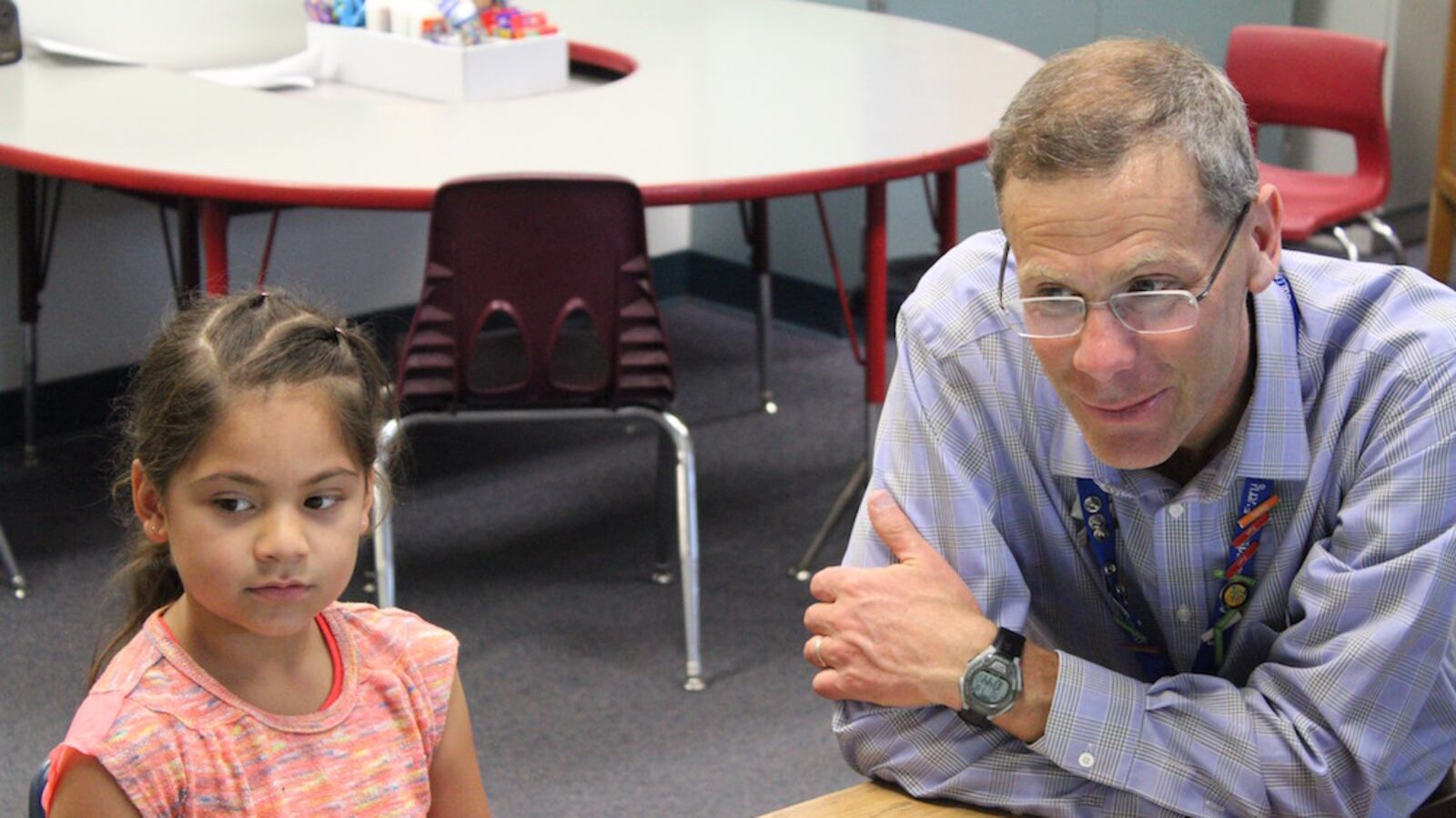Denver Public Schools Superintendent Tom Boasberg visits a district summer camp in 2016.