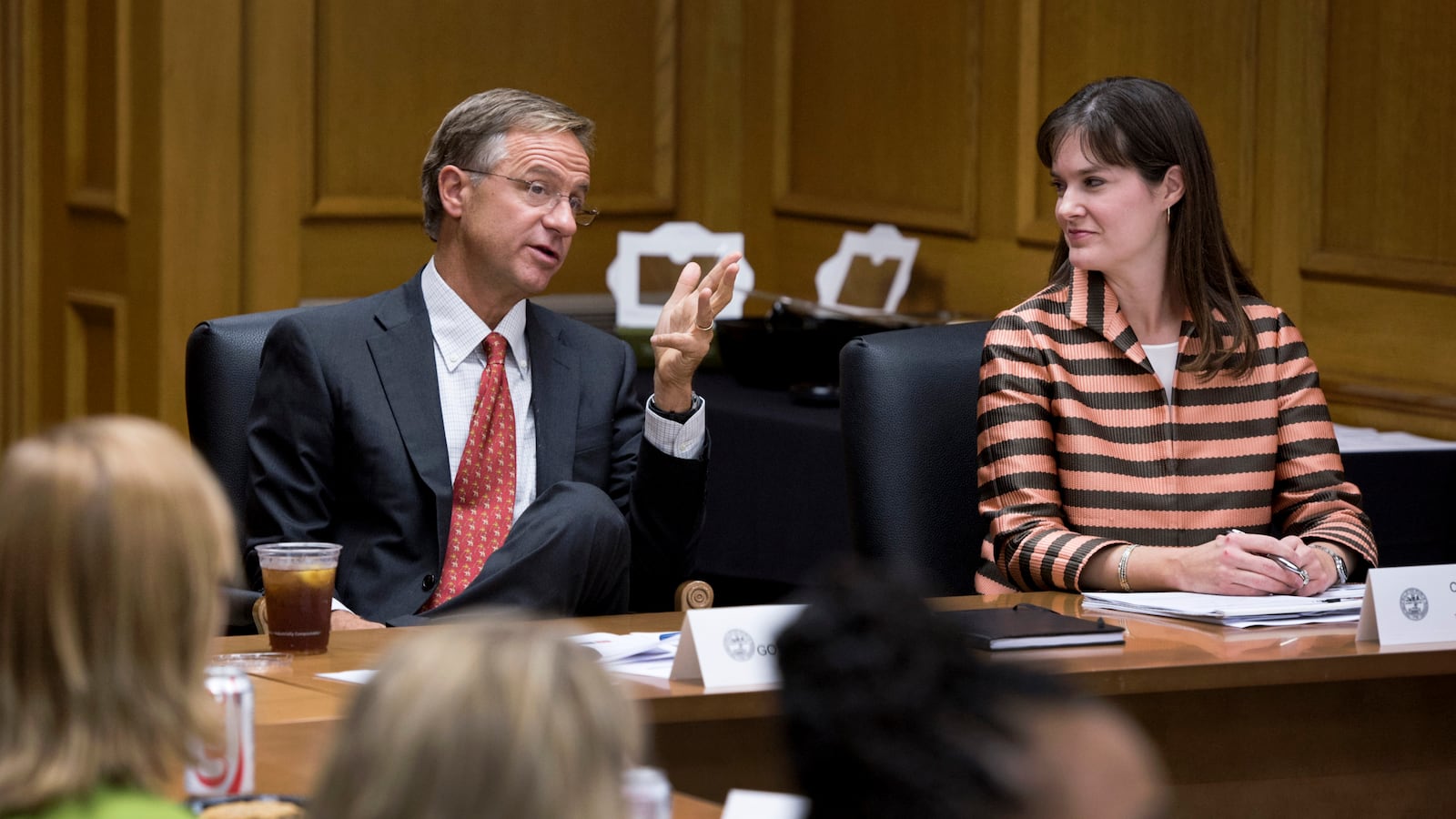 Gov. Bill Haslam and Education Commissioner Candice McQueen meet with members of his teachers advisory group in 2015.
