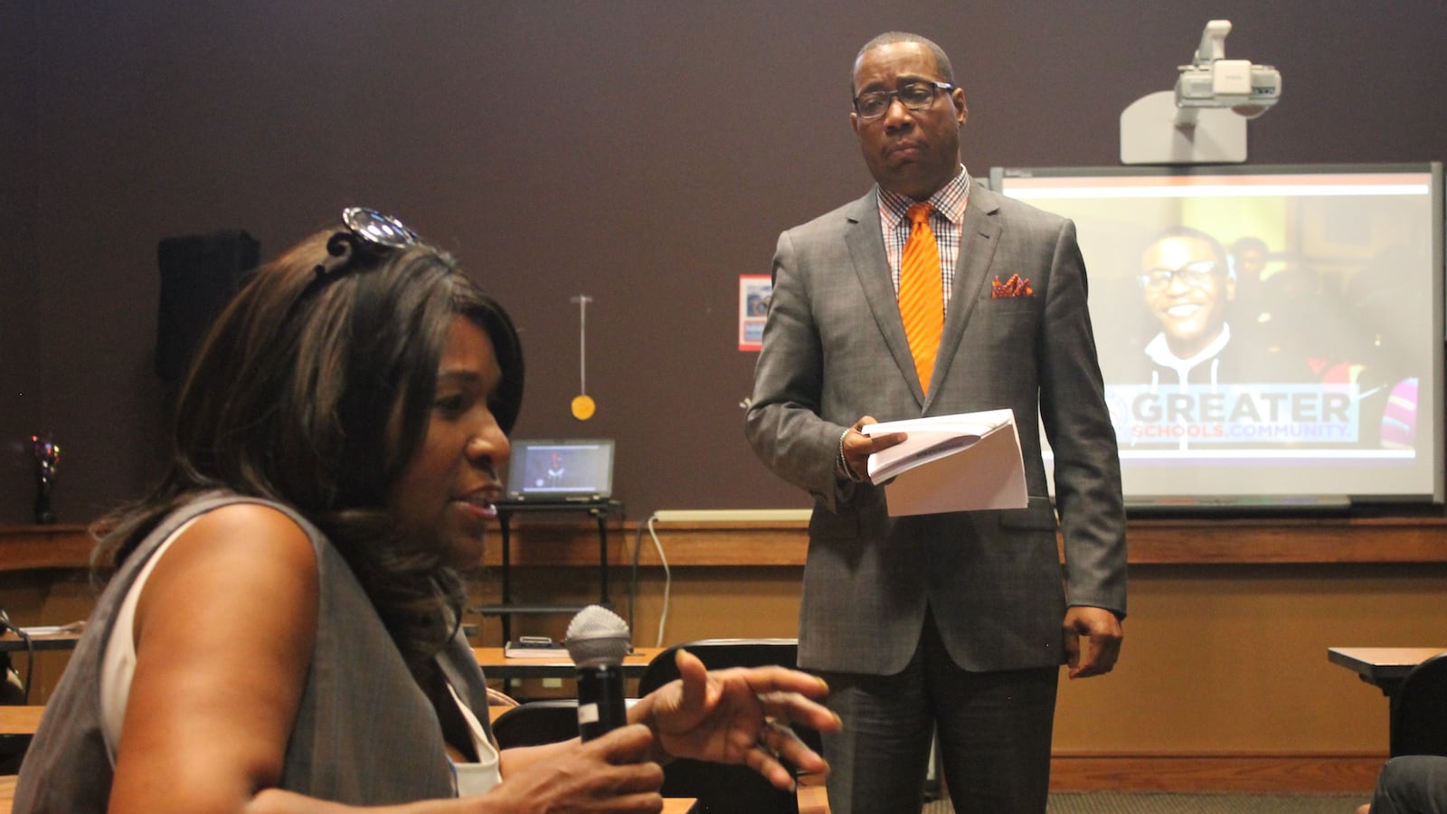 Westwood High School PTA President Felecia Bean-Barnes talks about education assets during a community meeting in the Whitehaven area of Memphis.