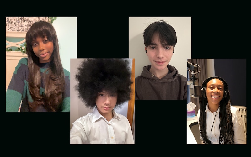 Four portraits on a black background.