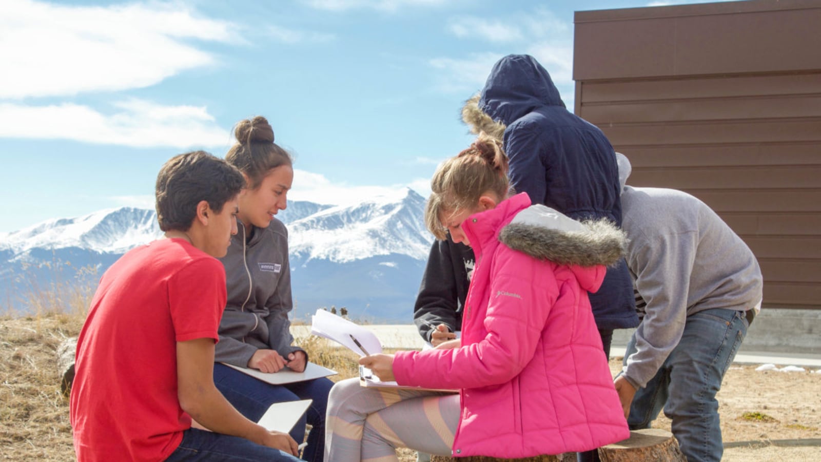 Students from Lake County High School work outside in December. (Photo by Nic Garcia/Chalkbeat)