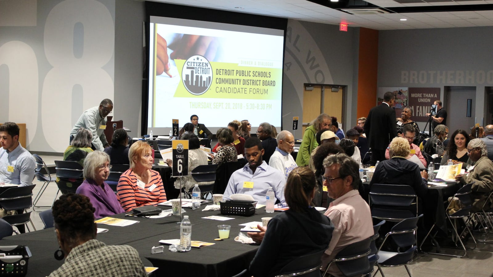 Detroiters at IBEW 58 wait for candidates for school board candidates to address them.