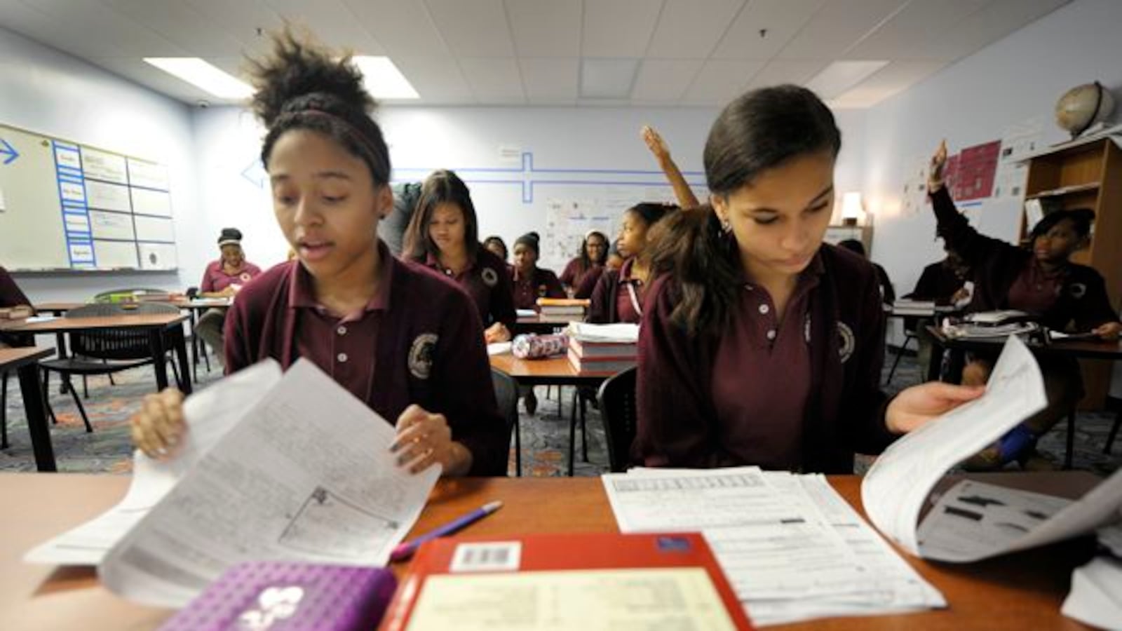 Two students at a desk at Tindley.