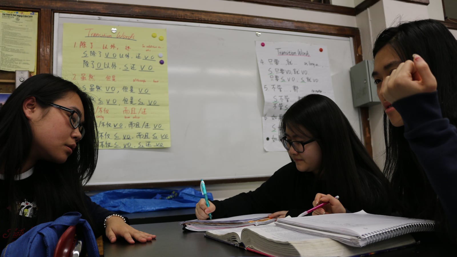 Students in AP Chemistry at High School for Dual Language and Asian Studies are taught in English and Mandarin.