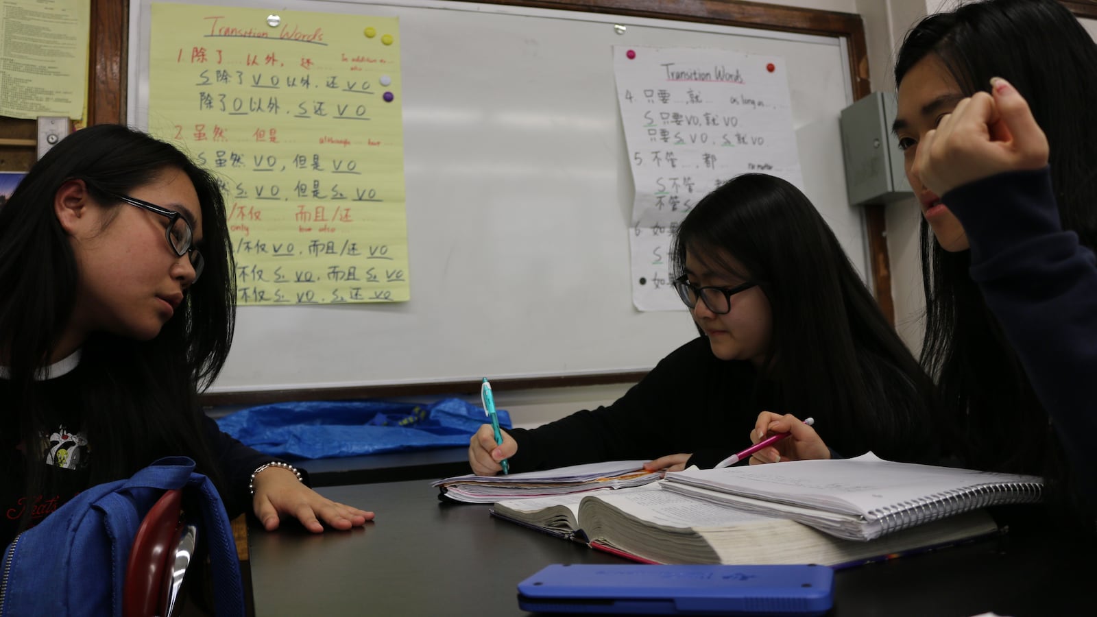 Students in AP Chemistry at High School for Dual Language and Asian Studies are taught in English and Mandarin.