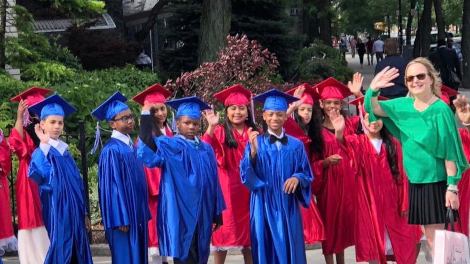 Kristin Erat with students graduating from Grant Avenue Elementary.