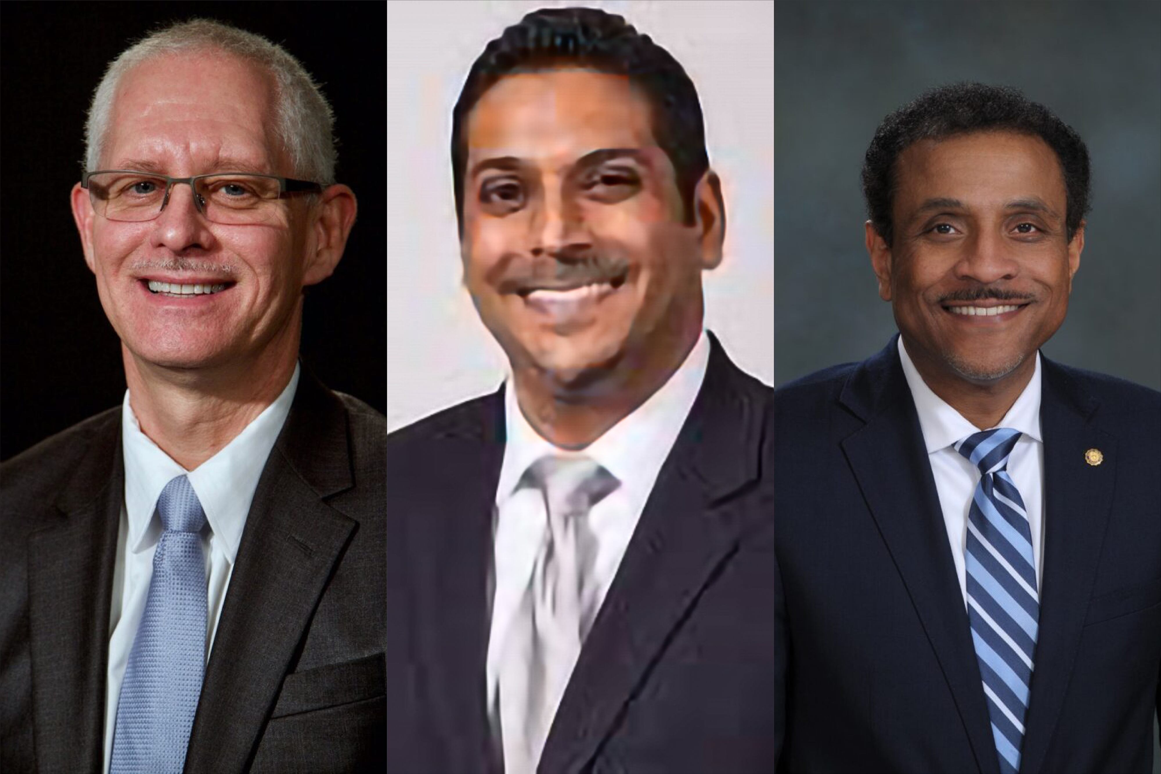 (From left) The School District of Philadelphia’s finalists for school superintendent: Baltimore City Public Schools Chief of Schools John Davis, Illinois State Board of Education Deputy Education Director Krish Mohip, and Rowan-Salisbury Schools Superintendent Tony Watlington.