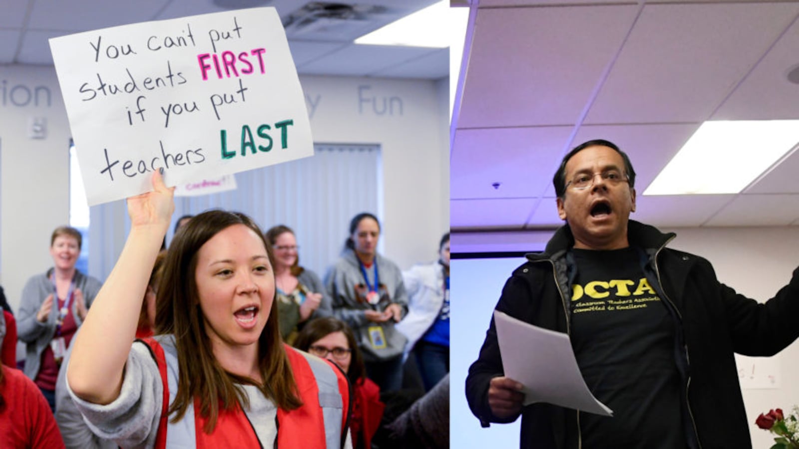 Tiffany Choi, left, is challenging Henry Roman, right, for the presidency of the Denver Classroom Teachers Association.
