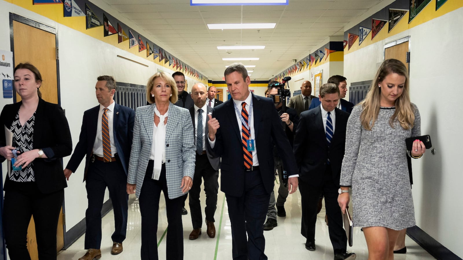 Gov. Bill Lee tours a Nashville charter school with U.S. Secretary of Education Betsy DeVos, who is also a charter school advocate and philanthropist.