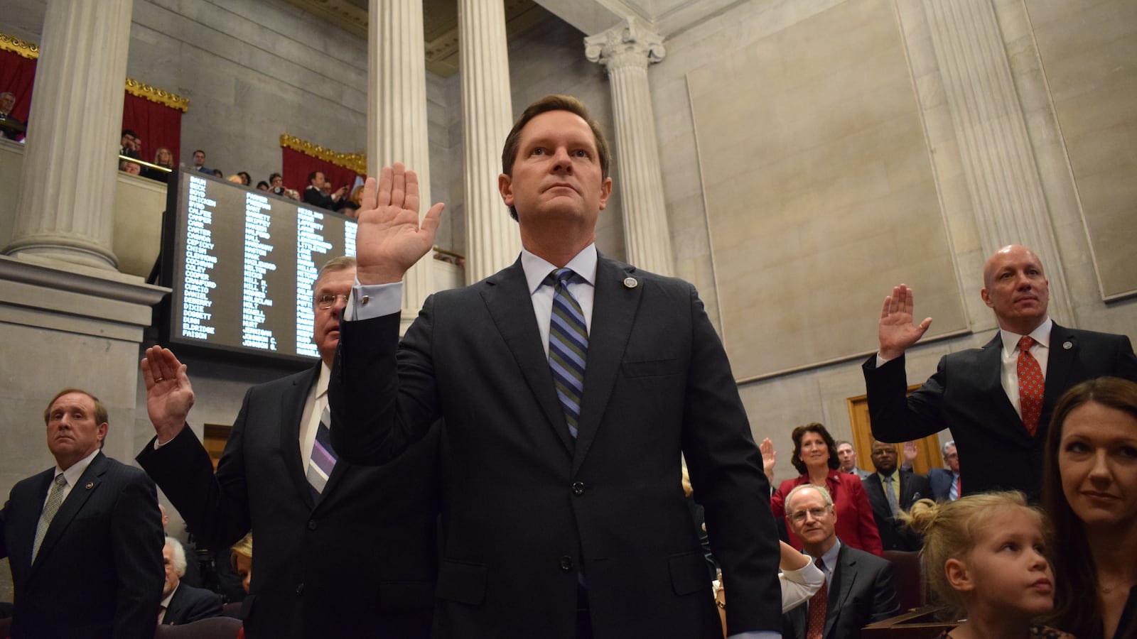 Rep. Cameron Sexton takes the oath of office on the first day of the 111th Tennessee General Assembly in January. On Friday, the Crossville Republican was elected the new leader of the House of Representatives during a special legislative session ordered by Gov. Bill Lee. (Photo courtesy of the House Republican Caucus)