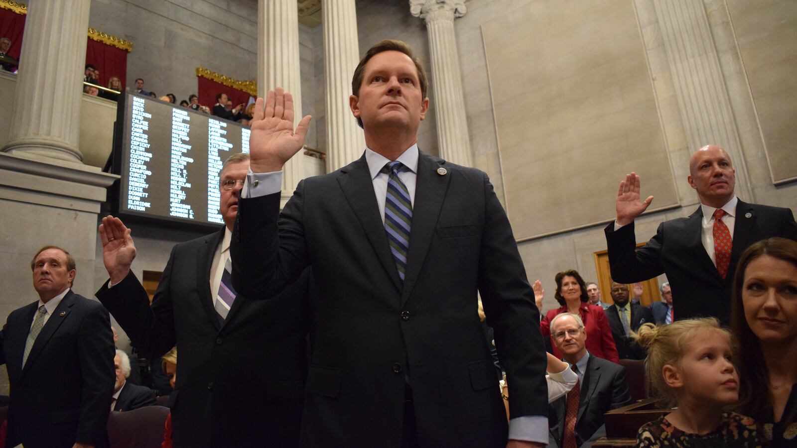 Rep. Cameron Sexton takes the oath of office on the first day of the 111th Tennessee General Assembly in January. On Friday, the Crossville Republican was elected the new leader of the House of Representatives during a special legislative session ordered by Gov. Bill Lee. (Photo courtesy of the House Republican Caucus)