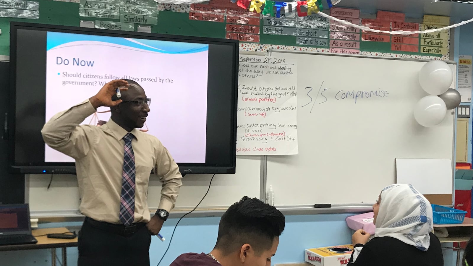 Alhassan Susso, New York's Teacher of the Year, leads a class discussion in his Bronx classroom.