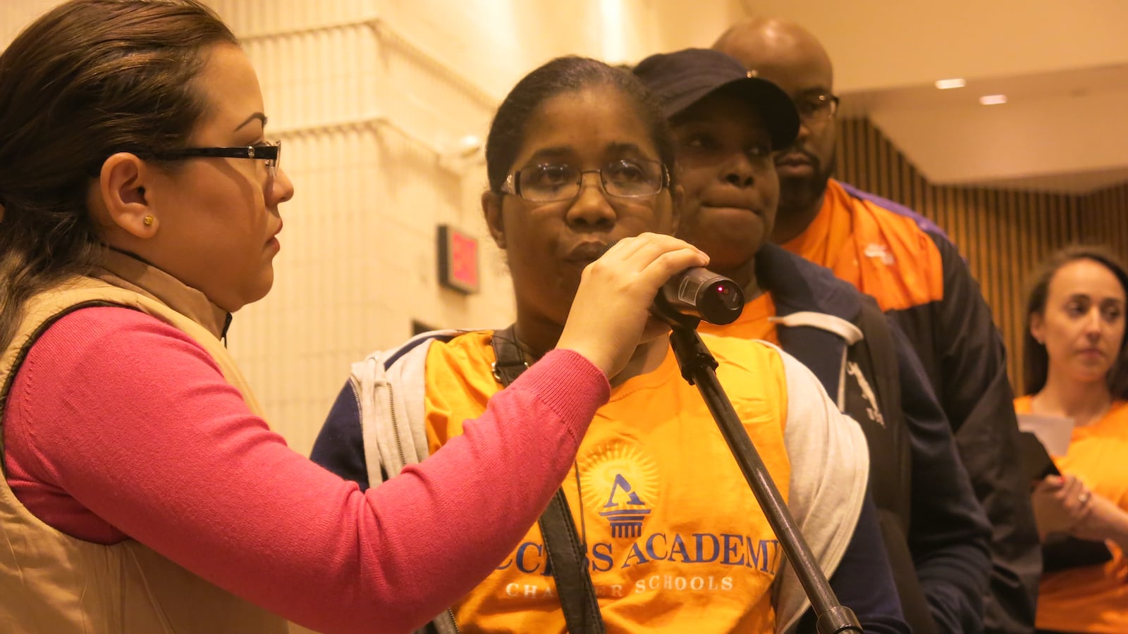 Parents and teachers speak at an April meeting of the Panel for Educational Policy to consider the co-location of Success Academy Bronx 3 in a building with three district middle schools.