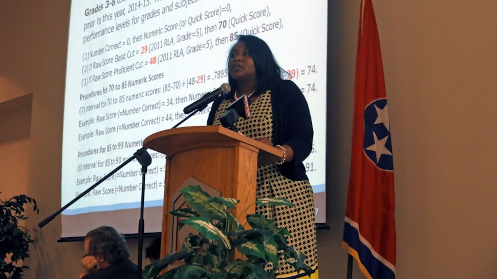 Nakia Towns, assistant commissioner of data and research for the State Department of Education, explains test calculation changes to Shelby County teachers earlier this month in Memphis.