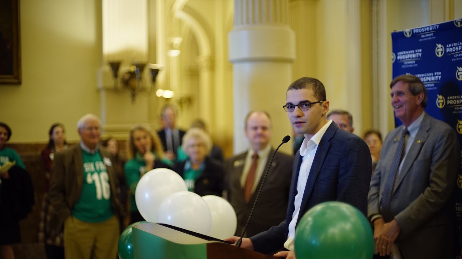 Michael Fields addresses a crowd at the Colorado Capitol. (Photo courtesy Americans For Prosperity)