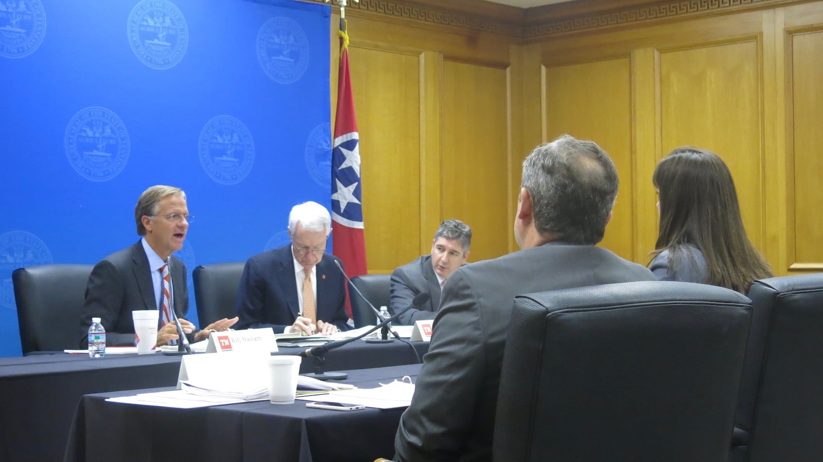 Gov. Bill Haslam asks questions of leaders with the State Department of Education during budget hearings on Tuesday.