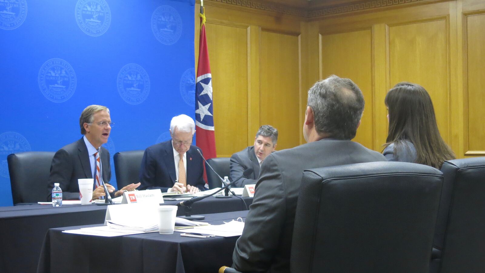 Gov. Bill Haslam asks questions of leaders with the State Department of Education during budget hearings on Tuesday.