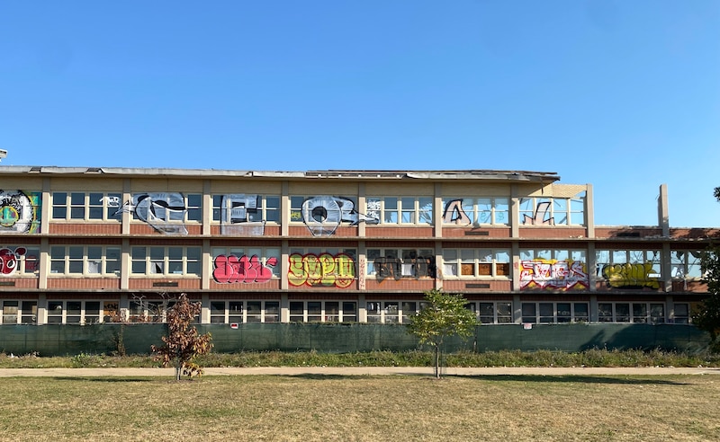 A partially demolished old building