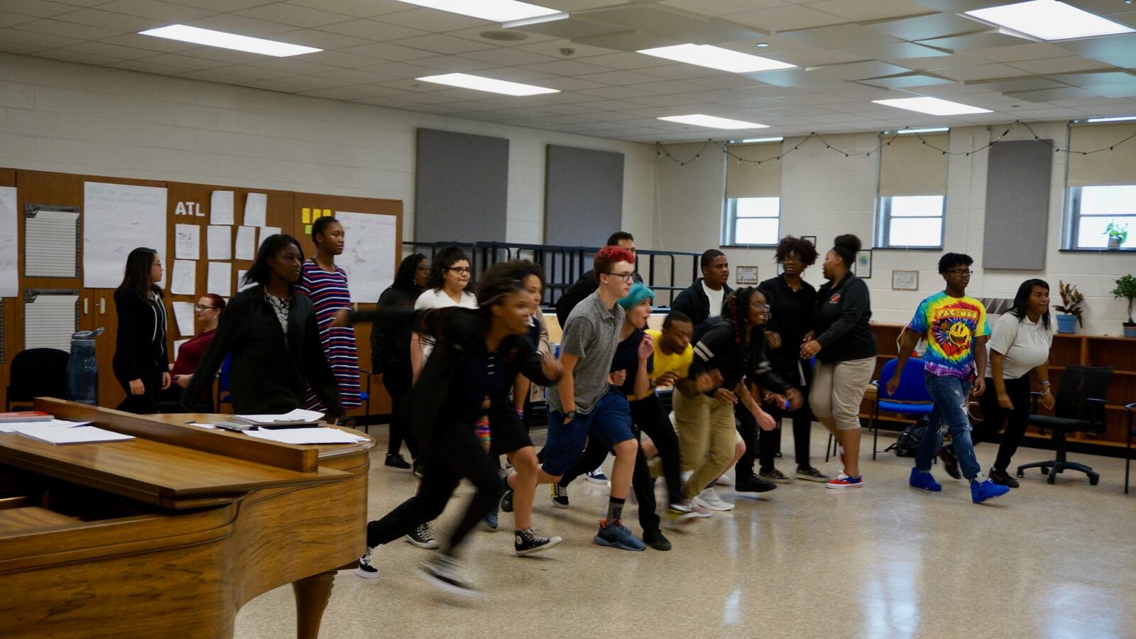 The Shortridge choir was focused on community building games Friday afternoon.