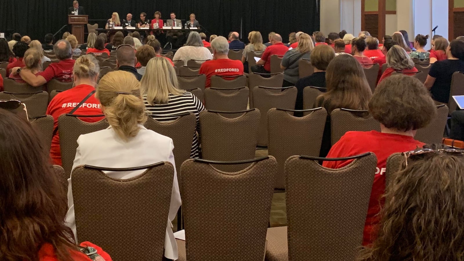 About 100 people showed up to the first public input session of Gov. Eric Holcomb's teacher pay commission Aug. 19 at the Ivy Tech Culinary and Conference Center in Indianapolis. Educators offered suggestions for how to raise teacher pay in Indiana.