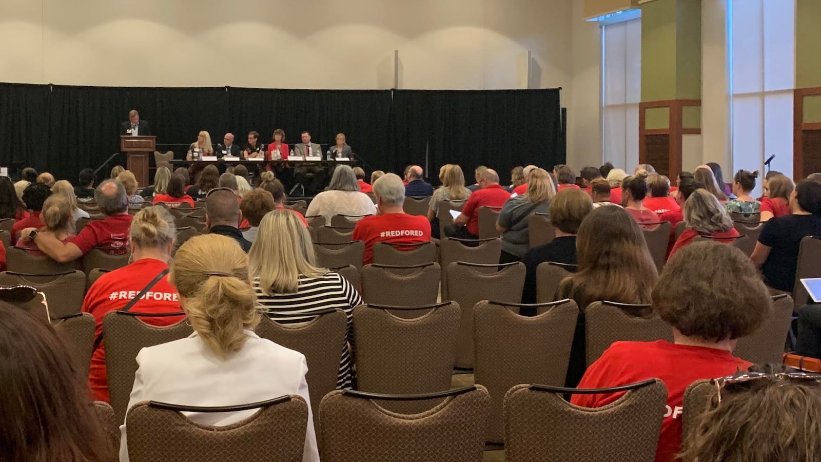 About 100 people showed up to the first public input session of Gov. Eric Holcomb's teacher pay commission Aug. 19 at the Ivy Tech Culinary and Conference Center in Indianapolis. Educators offered suggestions for how to raise teacher pay in Indiana.
