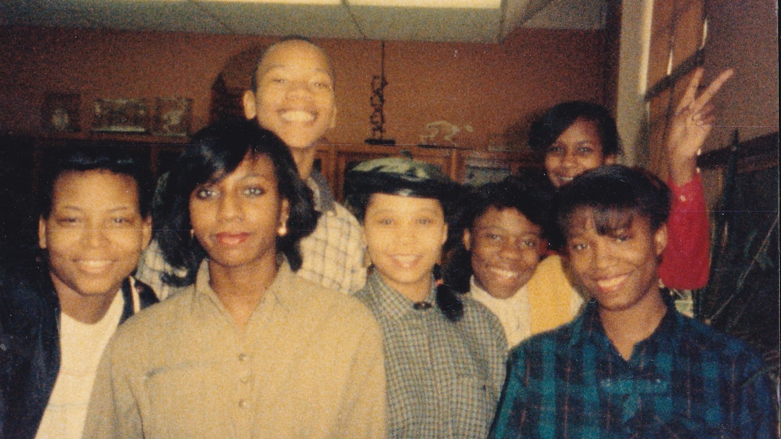 Lori Higgins, far right, in a Chicago high school biology class in the mid-1980s, where students spent as much time socializing as they did learning.