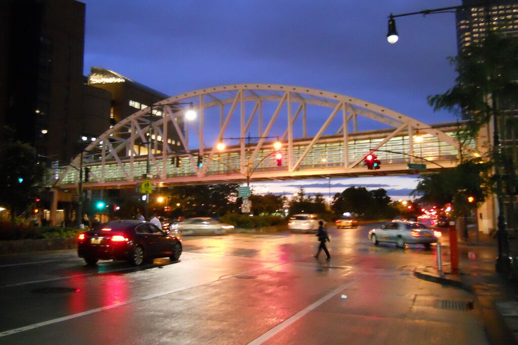 The bridge to Stuyvesant High School.