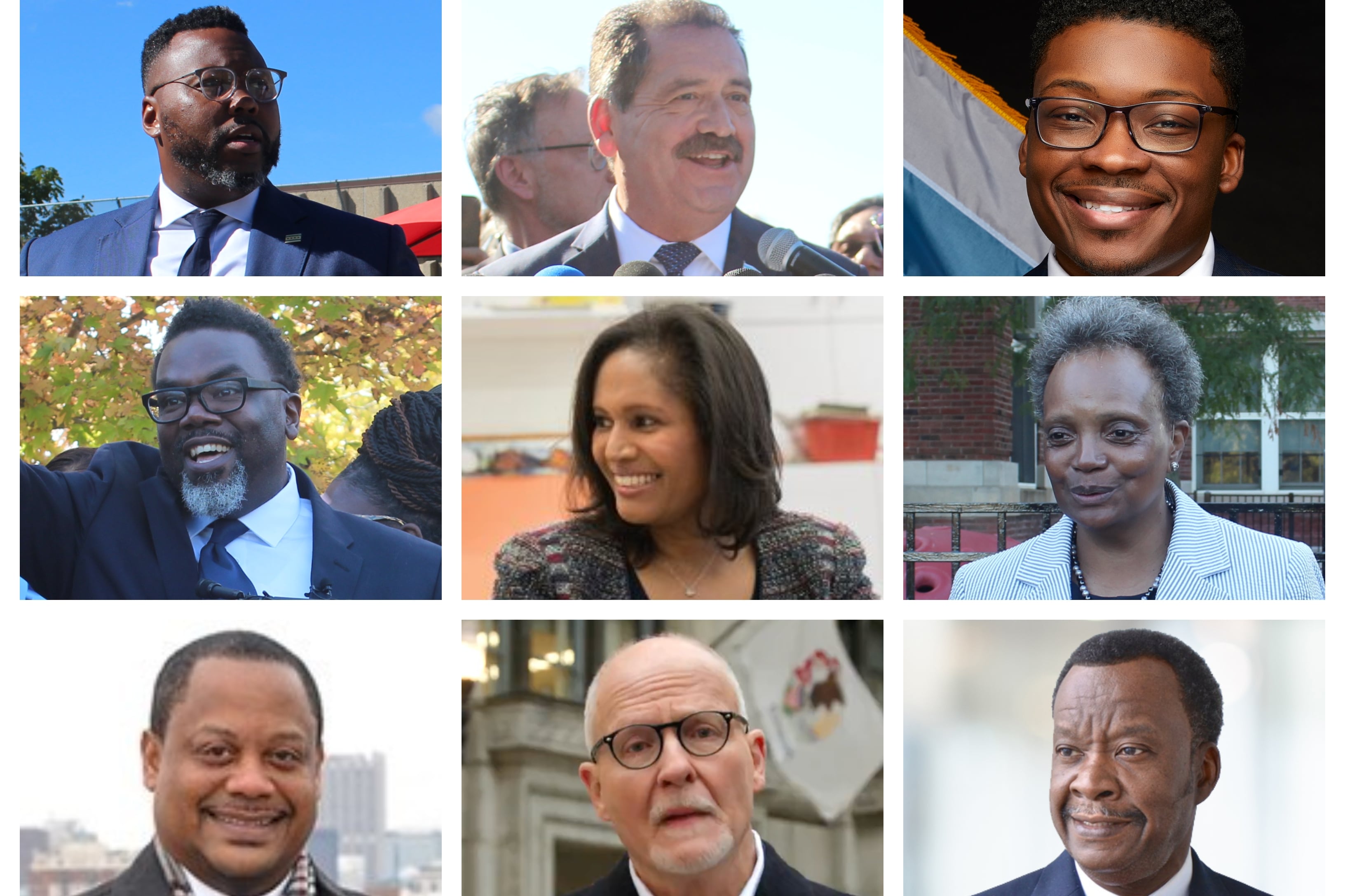 A collage of the nine candidates running for Chicago mayor.