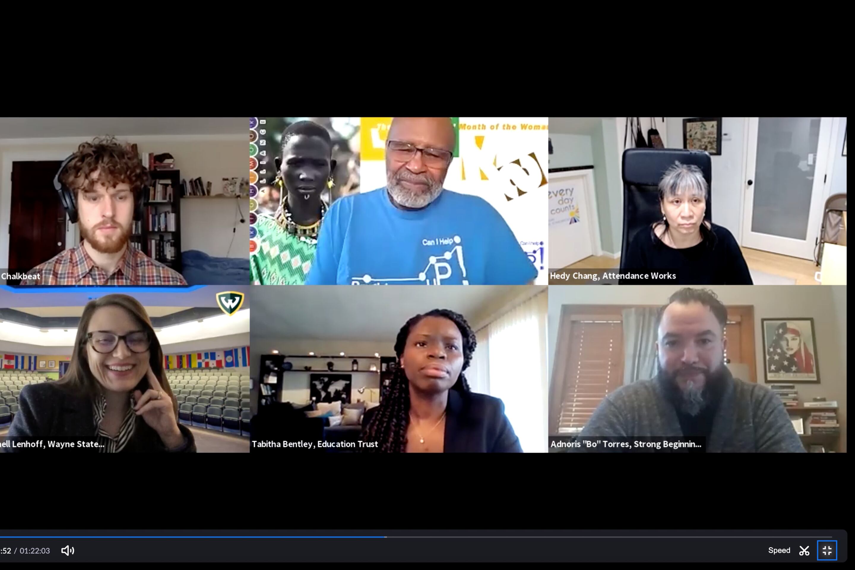 A screenshot of six panelists who participated in Chalkbeat Detroit’s virtual event, “What to do about Michigan’s missing students.”