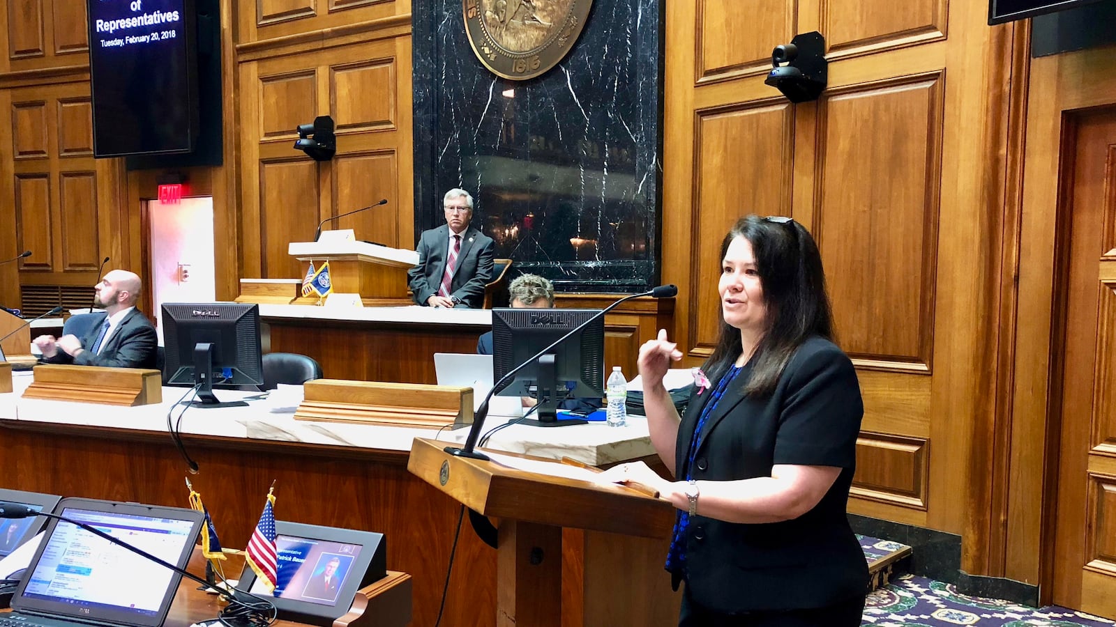 LeeAnn Bricker, a mom of two children with dyslexia, testifies to lawmakers about the importance of Senate Bill 217, which focuses on dyslexia.