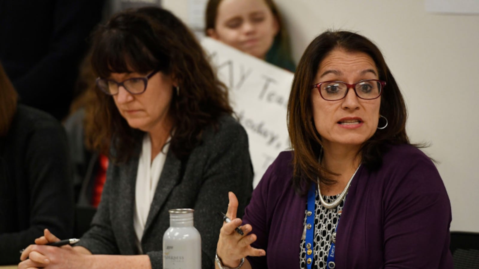 Denver Superintendent Susana Cordova, right, speaks during negotiations with the Denver Classroom Teachers Association in 2019.