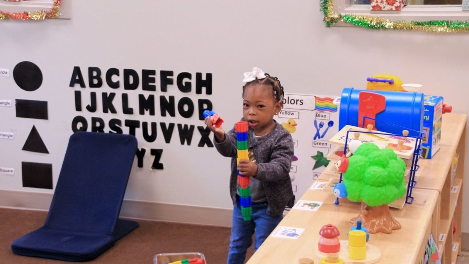 A pre-K student plays with blocks at the Porter-Leath Early Childhood Center in South Memphis.