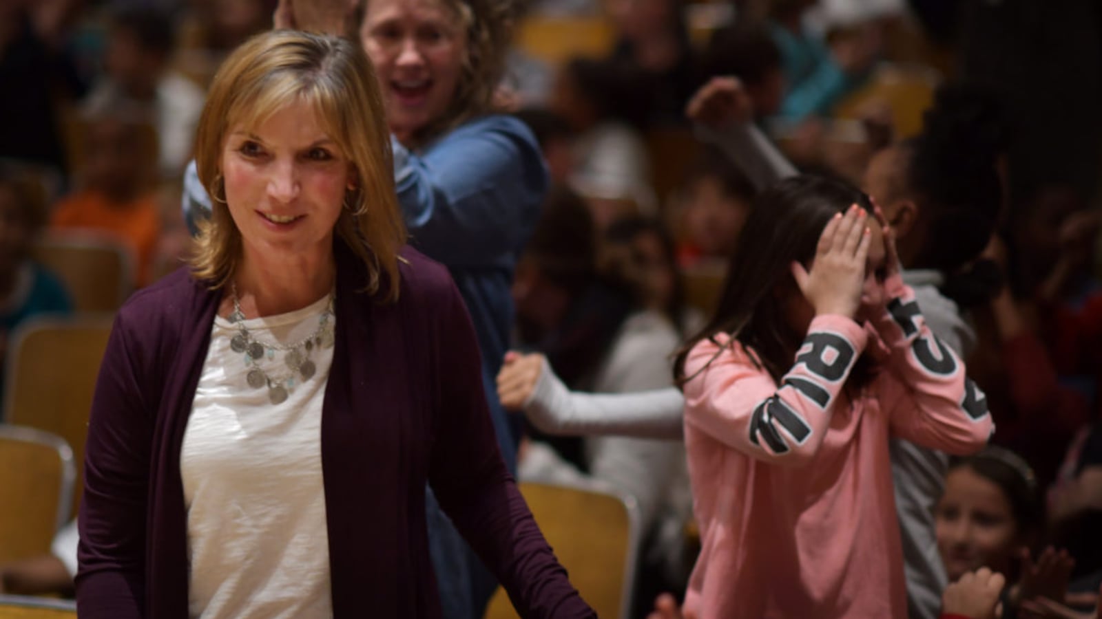Margaret "Meg" Cypress, a fifth-grade teacher at Bradley International School in Denver, learns she is the 2019 Colorado Teacher of the Year at a school assembly Tuesday.
