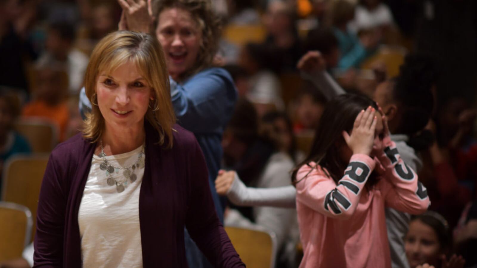 Margaret "Meg" Cypress, a fifth-grade teacher at Bradley International School in Denver, learns she is the 2019 Colorado Teacher of the Year at a school assembly Tuesday.