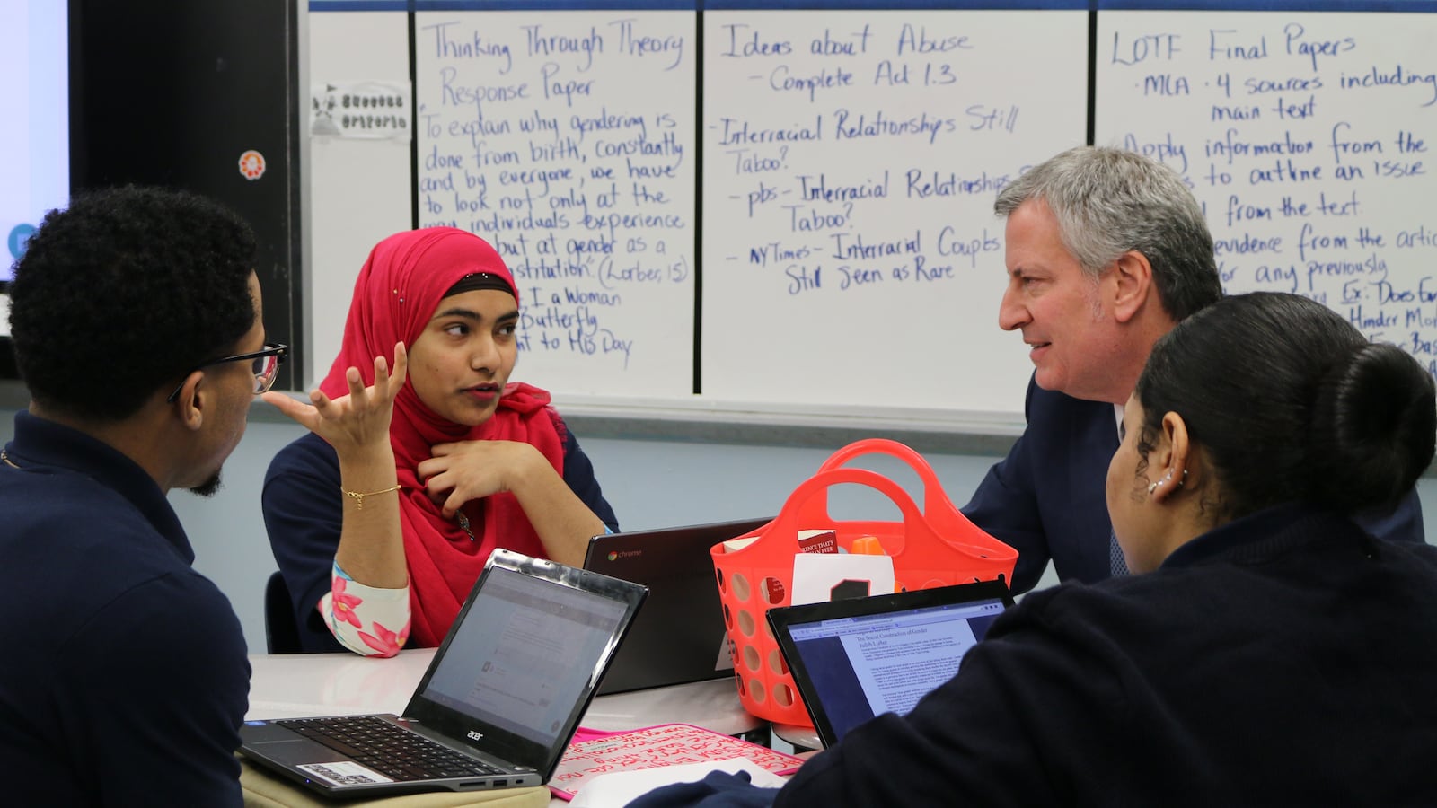 Mayor Bill de Blasio met with students from South Bronx Preparatory in Feb. 2018.