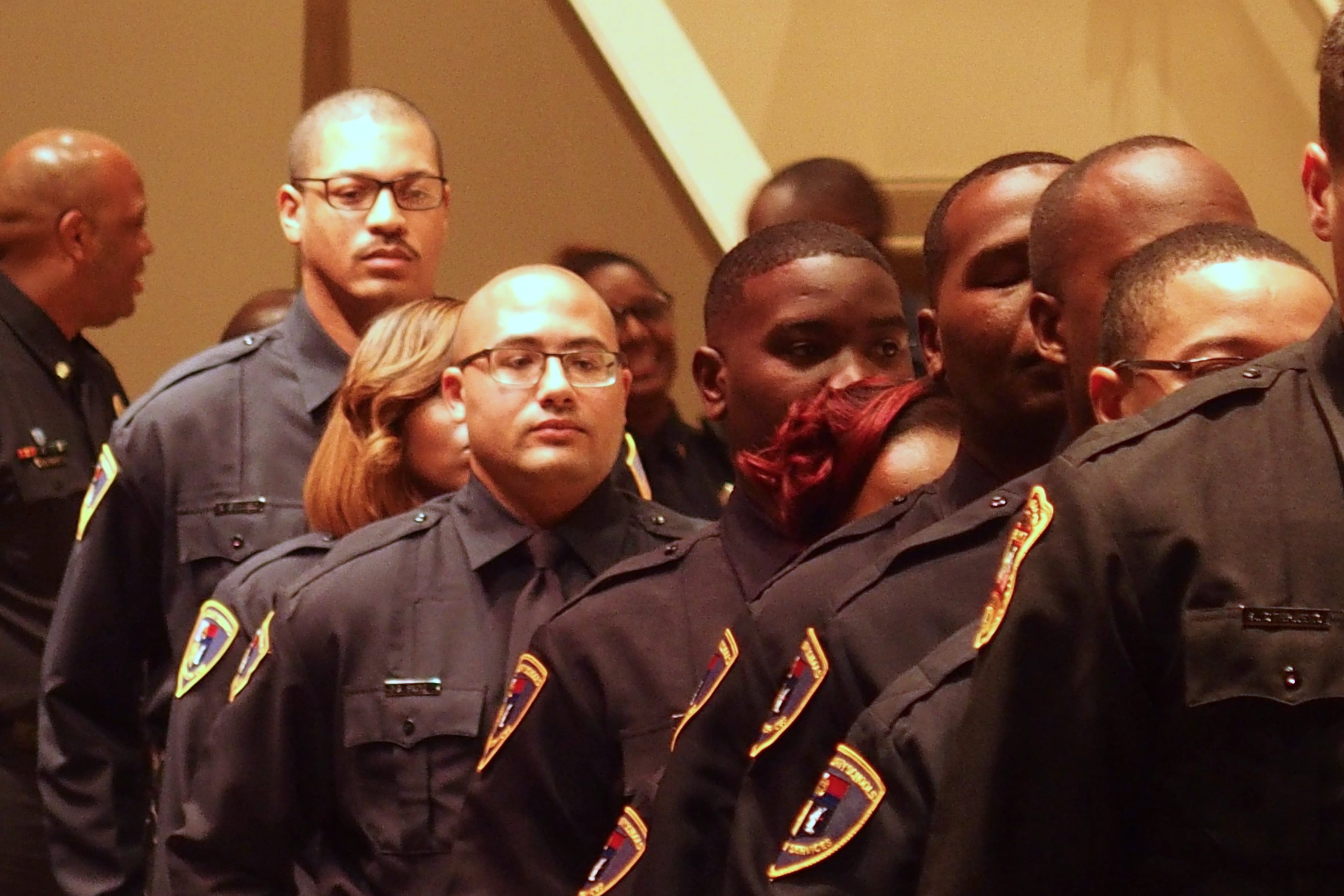 School resource officers complete training for Shelby County Schools in October 2018. Fewer than 20 of school resource officers are sheriff’s deputies. The district employs the rest.