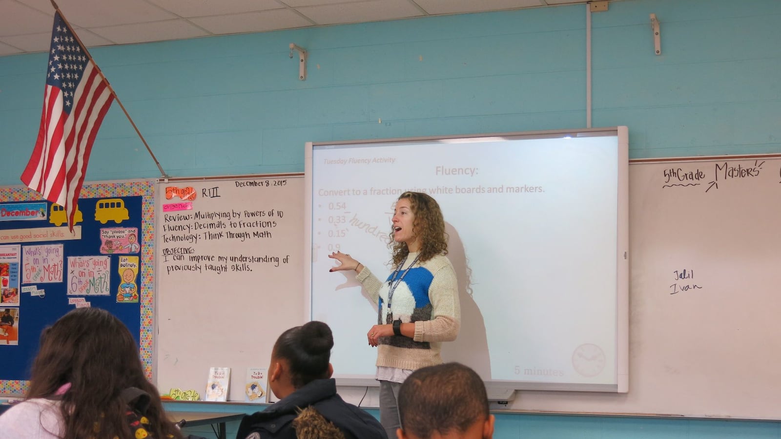 Karen Wolfson instructs fifth-grade students at Bailey STEM Magnet Middle Prep in East Nashville. (Photo by Grace Tatter)