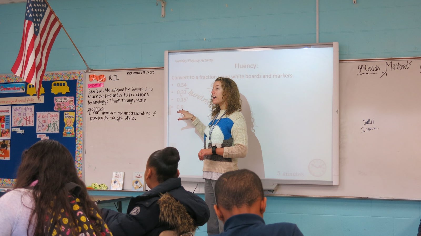 Karen Wolfson instructs fifth-grade students at Bailey STEM Magnet Middle Prep in East Nashville. (Photo by Grace Tatter)